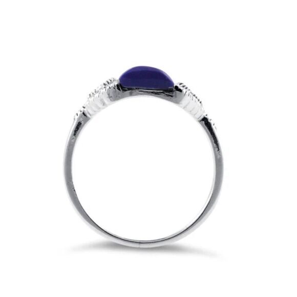 Sterling Silver Blue Lapis Tall Marcasite Ring New - Picture 3 of 6